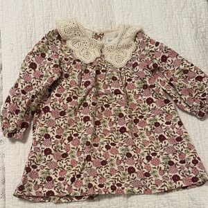 Zara Pink Floral Long-Sleeve Dress with Lace Collar